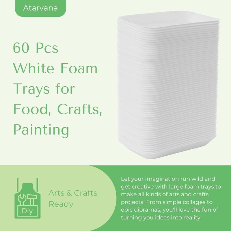 Atarvana 60pcs Crafts Foam Trays, White Meat Food Paint and Ink Mixing Trays for School Printmaking, DIY Crafts, Disposable Fruit, BBQ Grill Roast Food Plates - Image 2